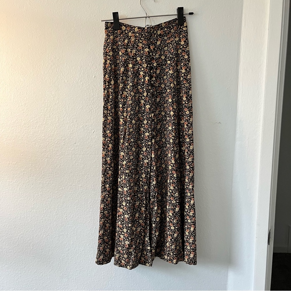 Express Black and Tan Maxi A-line Skirt Pleated Casual